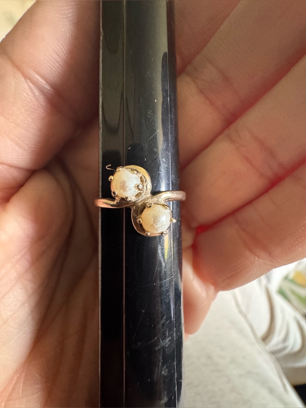 10k double pearl vintage ring